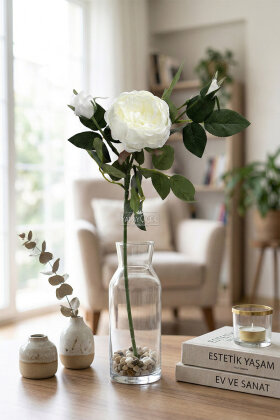 Yapay Çiçek Tomurlu Santa Gülü Dalı 75 cm Beyaz - 3