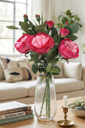 Yapay Çiçek Tomurlu Santa Gülü Dalı 75 cm Fuşya - Yapay Çiçek Deposu