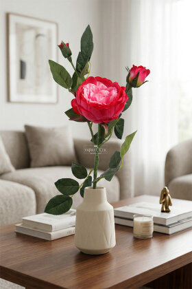 Yapay Çiçek Tomurlu Santa Gülü Dalı 75 cm Fuşya - 2