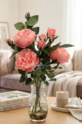 Yapay Çiçek Tomurlu Santa Gülü Dalı 75 cm Pembe - Yapay Çiçek Deposu