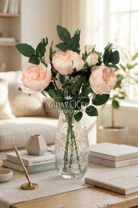 Yapay Çiçek Tomurlu Santa Gülü Dalı 75 cm Somon - Yapay Çiçek Deposu