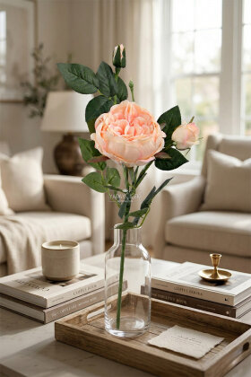 Yapay Çiçek Tomurlu Santa Gülü Dalı 75 cm Somon - 2