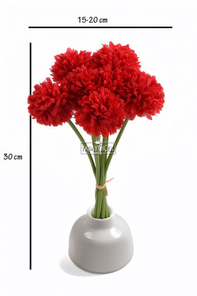 Yapay Çiçek Top Krizantem 7li Mini Kartopu Demeti 30 cm Kirmizi - 3