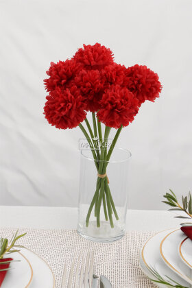 Yapay Çiçek Top Krizantem 7li Mini Kartopu Demeti 30 cm Kirmizi - 2