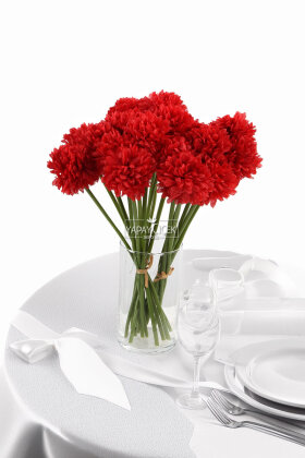 Yapay Çiçek Top Krizantem 7li Mini Kartopu Demeti 30 cm Kirmizi - 1