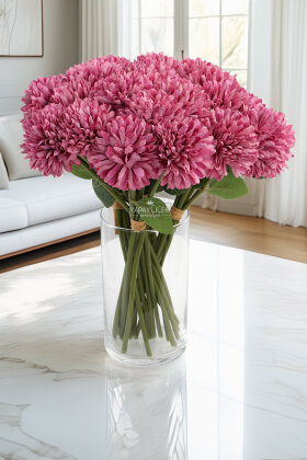 Yapay Çiçek Top Krizantem 7li Mini Kartopu Demeti 30 cm Fuşya - 1
