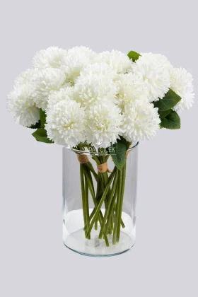 Yapay Çiçek Top Krizantem 7li Mini Kartopu Demeti 30 cm Kar Beyaz - 2