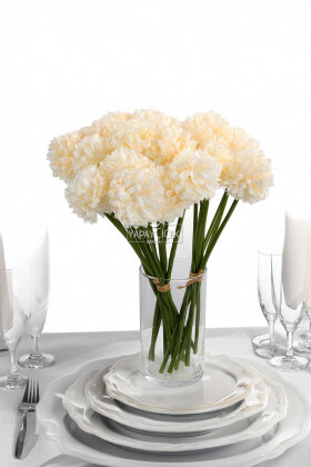 Yapay Çiçek Top Krizantem 7li Mini Kartopu Demeti 30 cm Krem - Yapay Çiçek Deposu