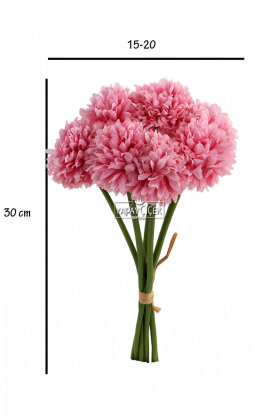 Yapay Çiçek Top Krizantem 7li Mini Kartopu Demeti 30 cm Pastel Pembe - 3