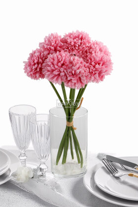 Yapay Çiçek Top Krizantem 7li Mini Kartopu Demeti 30 cm Pastel Pembe - 2