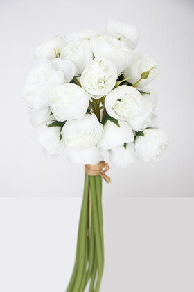 Yapay 27li Mini Kafa Erengül Demeti 30 cm Beyaz - 5