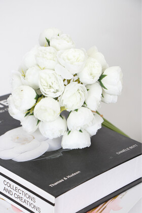 Yapay 27li Mini Kafa Erengül Demeti 30 cm Beyaz - 6