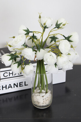 Yapay 27li Mini Kafa Erengül Demeti 30 cm Beyaz - 8