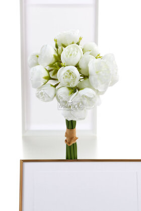 Yapay 27li Mini Kafa Erengül Demeti 30 cm Beyaz - 3