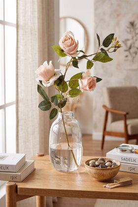 Yapay Çiçek Uzun Dal 3lü Gül 95 cm Açık Somon - 2
