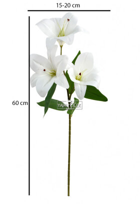 Yapay Çiçek 3 Başlı Lüx Islak Kazablanka Dalı 60 cm Beyaz - 3