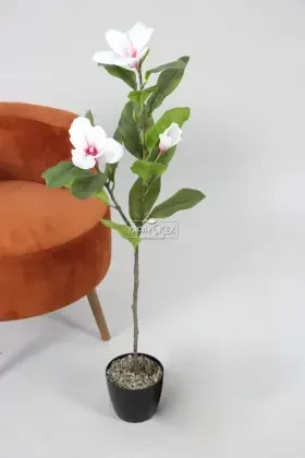 Yapay Çiçekli Manolya Ağacı 100 cm Beyaz-Fuşya - 1