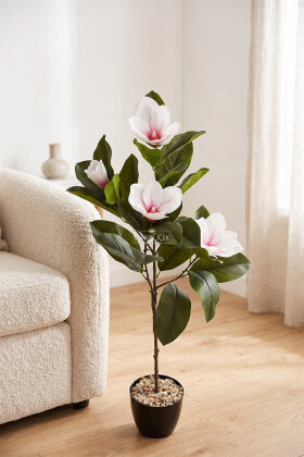 Yapay Çiçekli Manolya Ağacı 105 cm Beyaz-Fuşya - Yapay Çiçek Deposu