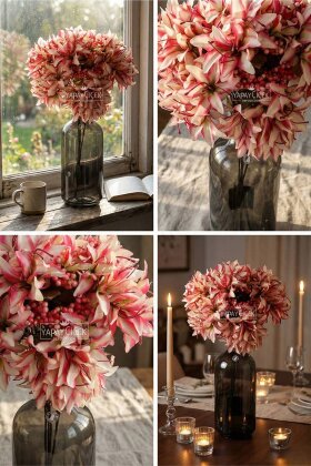 Yapay Çiçek 72li Cipsolu Lilyum Demeti Krem - Fuşya - 2