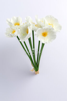 Yapay Çiçek 8’li Islak Dağ Gelinciği Demeti 33 cm Beyaz - 3