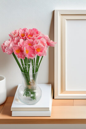 Yapay Çiçek 8’li Islak Dağ Gelinciği Demeti 33 cm Pembe - Yapay Çiçek Deposu