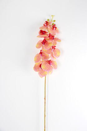 Yapay Dal Baskılı Orkide Çiçeği 88 cm Somon Pembe Çizgili - 4