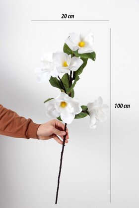 Yapay Çiçek 5 Çiçekli Islak Manolya Dalı 100 cm Beyaz - 3