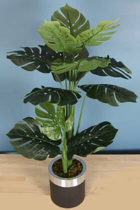 Siyah Metal Saksıda Yapay Deve Tabanı Ağacı 120 cm ( Monstera Deliciosa) - 1