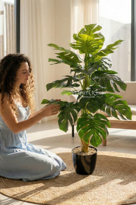 Siyah Saksıda Yapay Deve Tabanı Ağacı 19 Yapraklı 120 cm - Yapay Çiçek Deposu