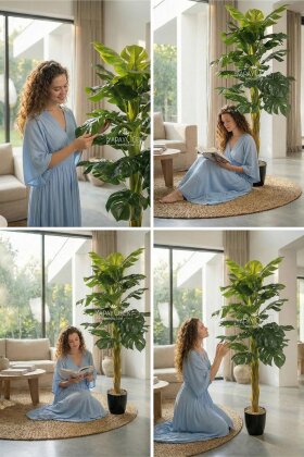 Siyah Saksıda Yapay Deve Tabanı Ağacı 25 Yapraklı 150 cm - 2