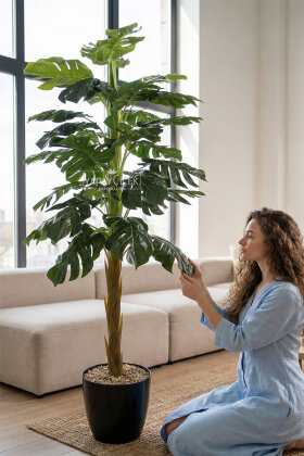  Siyah Saksıda Yapay Deve Tabanı Ağacı 31 Yapraklı 180 cm - Yapay Çiçek Deposu