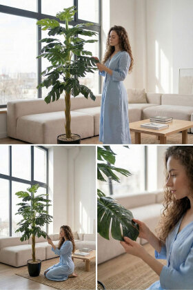  Siyah Saksıda Yapay Deve Tabanı Ağacı 31 Yapraklı 180 cm - 2