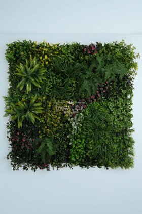 Yapay Kabarık Bitki Duvarı 100 x 100 Yeşil - Sarı - Fuşya - Yapay Çiçek Deposu