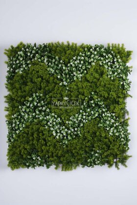 Yapay Kabarık Bitki Duvarı 100 x 100 Yeşil - Beyaz - Yapay Çiçek Deposu