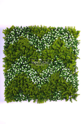 Yapay Kabarık Bitki Duvarı Uv Dış Mekan Garantili 100 x 100 cm Yeşil - Beyaz - 1
