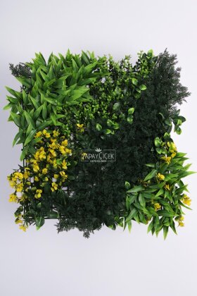 Yapay Kabarık Bitki Duvarı 50 x 50 Yeşil - Sarı - Yapay Çiçek Deposu
