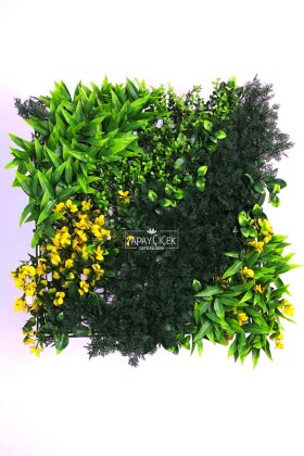 Yapay Kabarık Bitki Duvarı Uv Dış Mekan Garantili 50 x 50 cm Yeşil - Sarı - Yapay Çiçek Deposu