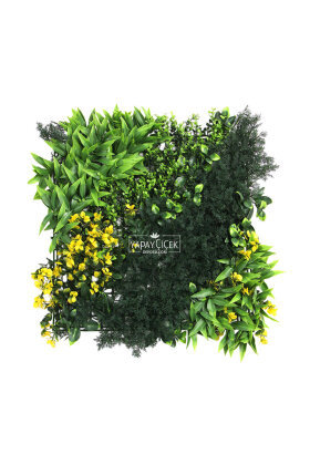 Yapay Kabarık Bitki Duvarı Uv Dış Mekan Garantili 50 x 50 cm Yeşil - Sarı - 2