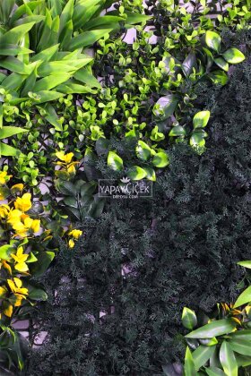 Yapay Kabarık Bitki Duvarı Uv Dış Mekan Garantili 50 x 50 cm Yeşil - Sarı - 3
