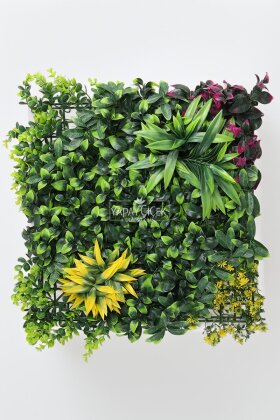 Yapay Kabarık Bitki Duvarı 50 x 50 Yeşil - Mor - Sarı - Yapay Çiçek Deposu