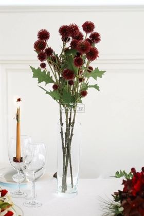 Yapay Çiçek Top Deve Dikeni Dalı 57 cm Bordo - 1