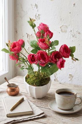 Yapay Estetik Vaha Gül Tanzimi 35 cm Pembe - Yapay Çiçek Deposu