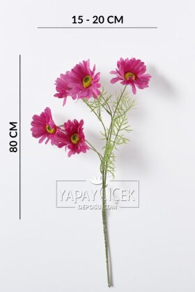 Yapay Çiçek 5 Çiçekli iskandinav Papatya Dalı 80 cm Fuşya - 5