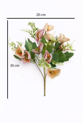 Yapay Çiçek 10 Çiçekli Mini Cam Güzeli Demeti 30 cm Somon-Pudra - 3