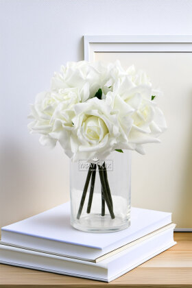 Yapay Premium 5li Islak Gül Demeti Beyaz - Yapay Çiçek Deposu