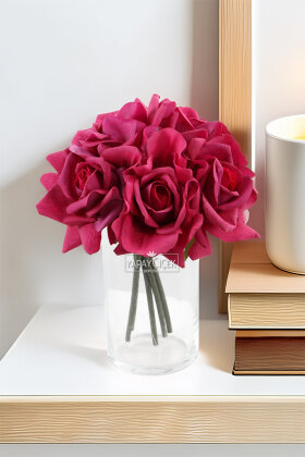 Yapay Premium 5li Islak Gül Demeti Fuşya-Mor - Yapay Çiçek Deposu