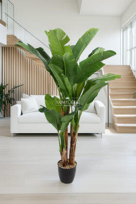 Yapay Ağaç 3 Gövde Tropik 21 Yapraklı Muz Gerçek Doku 200 cm - 3