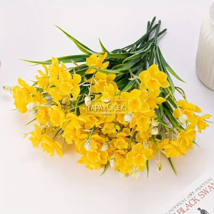 Yapay 15li Nergis Çiçeği Demeti Islak Dokulu 35 cm Sarı - 3