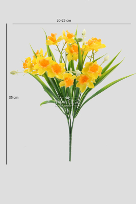 Yapay 15li Nergis Çiçeği Demeti Islak Dokulu 35 cm Sarı - 2