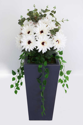 Yapay Ahşap Saksıda Lüx Gerbera Tanzimi 100 cm Beyaz - 1